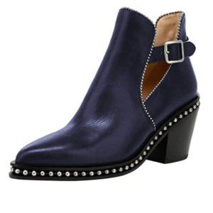 YDN Navy Studded Mid Chunky Heeled Buckle Strap Ankle Booties